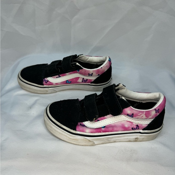 Pink and black Vans Old Skool trainers with velcro straps. Kids size 13 - Picture 2 of 7